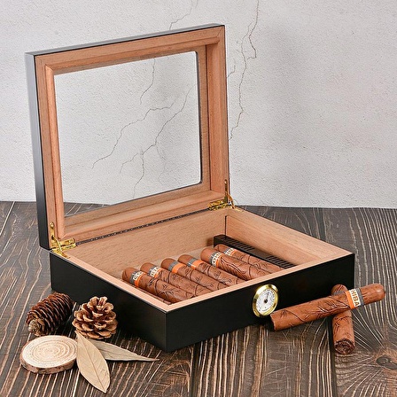 Falconetti Siyah Camlı Kısa Humidor Puro Kutusu rc06sy