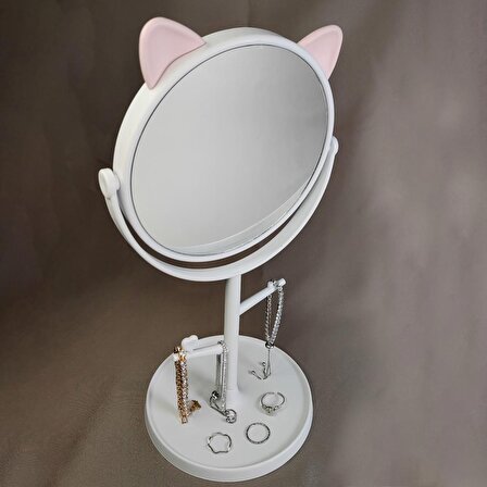 Masa üstü Beyaz Kedi Tasarım Plastik Takı Stand Masa Aynası cin498by