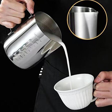 304 Çelik 600 ml Kahve Süt Köpürtme Potu Sütlük Pitcher cin503