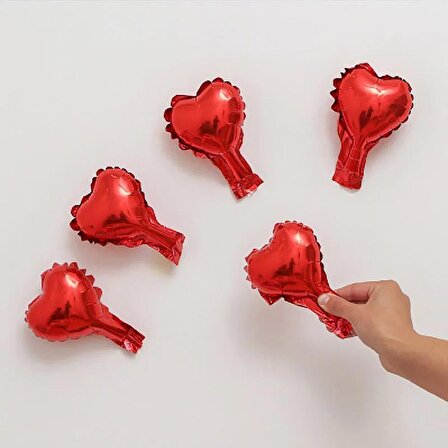 25 Adet Mini Boy Kırmızı 12.7 cm. Kalp Folyo Balon cin111-25