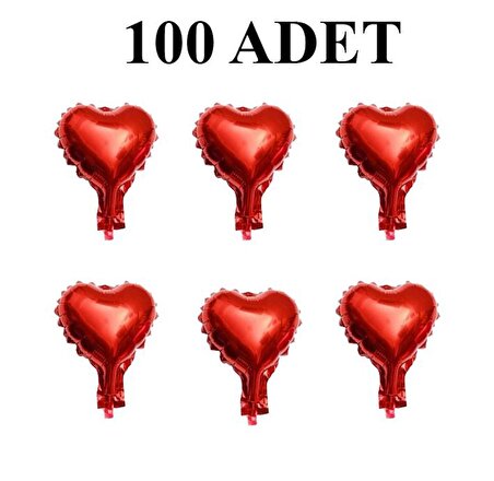 100 Adet Mini Boy Kırmızı 12.7 cm. Kalp Folyo Balon cin111-100