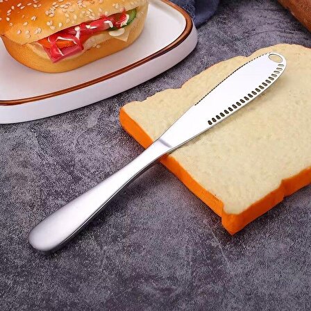 Gümüş Renk Delikli Tereyağ Kaşar Krem Peynir Sürme Kahvaltı Bıçağı cin617by 
