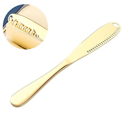 Çelik Gold Renk Delikli Tereyağ Kaşar Krem Peynir Sürme Kahvaltı Bıçağı cin617sr
