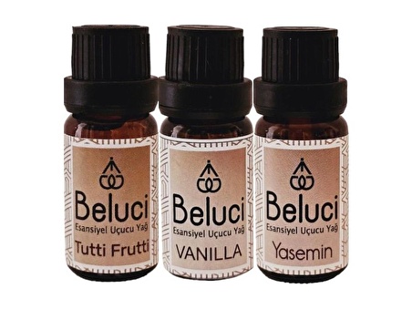 Tutti Furutti + Vanilya + Yasemin Uçucu Buhurdanlık Yağı Oda Kokusu Aromaterapi Set (3 Ad*10 ml)