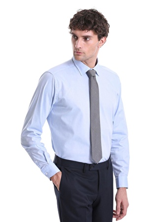 Mavi Regular Fit Düz 100% Pamuklu Slim Yaka Uzun Kollu Klasik Gömlek | S