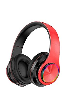 QASUL B39 Bluetooth Kulaküstü Kulaklık Led Işıklı Mikrofonlu Kablosuz Kulak Üstü Kulaklık Kırmızı