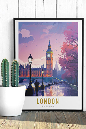 Londra Çerçevesiz Tablo, Seyahat Posteri, Dekoratif Tablo, Londra Posteri, Mutfak Salon Duvar Tablosu, 33x48