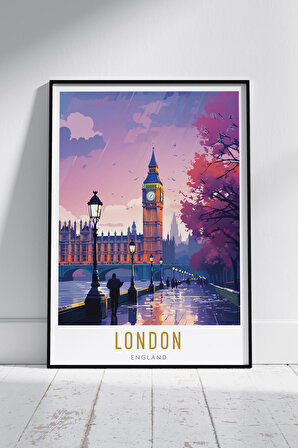 Londra Çerçevesiz Tablo, Seyahat Posteri, Dekoratif Tablo, Londra Posteri, Mutfak Salon Duvar Tablosu, 33x48