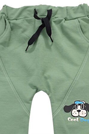 Köpek Baskılı Şalvar Kesimli Erkek Bebek Alt Yeşil