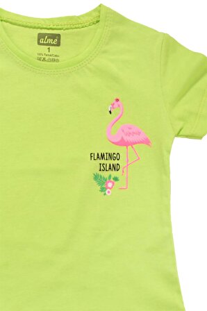 Flamingo Baskılı Kız Bebek Tshirt Yeşil
