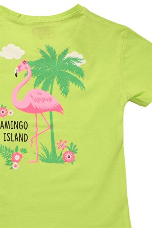 Flamingo Baskılı Kız Bebek Tshirt Yeşil