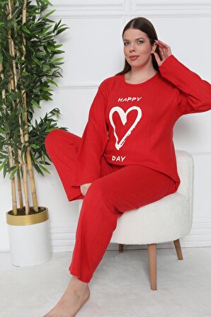 Kalp Detay  Büyük Beden Kadın Pijama Takımı ( BATTAL BOY)