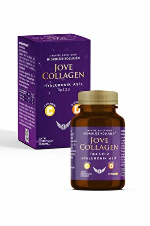 Jove Collagen 60 Tablet Tip 1-2-3 Hidrolize Kollajen Peptit  Hyaluronik Asit C ve D3 Vitamini