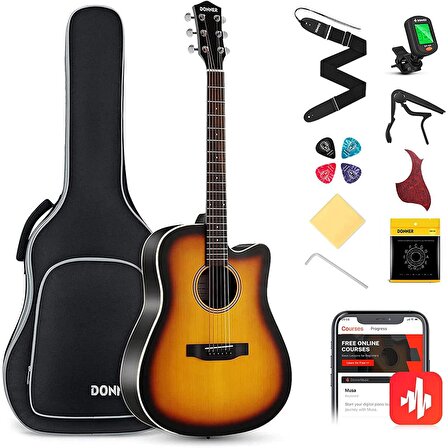 Donner EC1020 Cutaway Akustik Gitar Paketi (Sunburst)