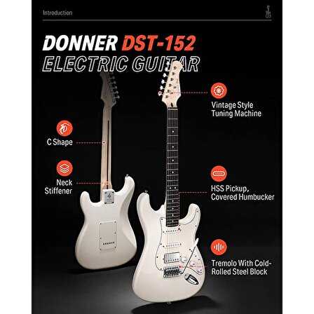 Donner DST-152 Full-Size ST Elektro Gitar Seti (Beyaz)