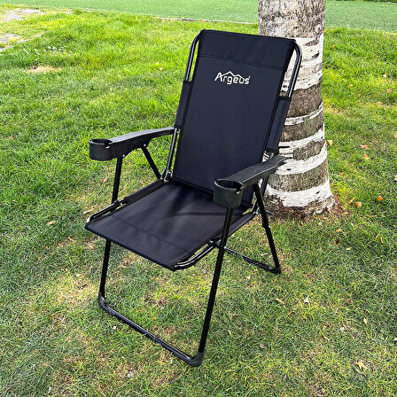 Outdoor Argeus Rest 2'li Bardaklı Katlanabilir Sandalye ve Masa Seti - Siyah