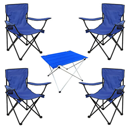 Outdoor Savex 4'lü Bardaklı Katlanabilir Sandalye ve Masa Seti - Mavi (DY.001)