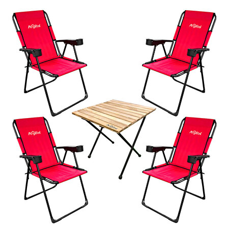 Outdoor Argeus Rest 4'lü Bardaklı Katlanabilir Sandalye ve Masa Seti - Kırmızı