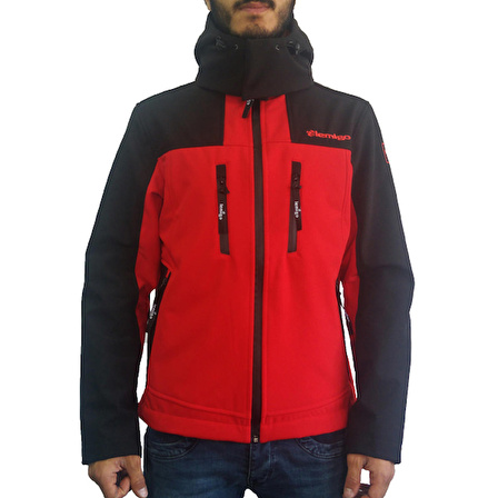 Outdoor Lemigo Softshell Kapşonlu Mont Kırmızı-Siyah