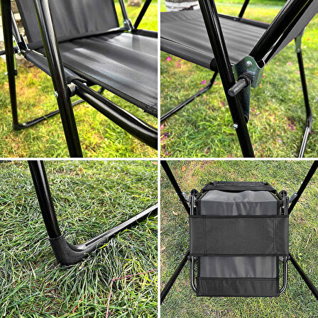 Outdoor Argeus Rest 4'lü Bardaklı Katlanabilir Sandalye ve Masa Seti - Siyah