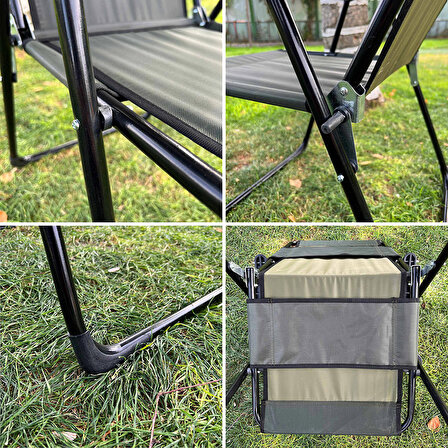 Outdoor Argeus Rest 4'lü Bardaklı Katlanabilir Sandalye ve Masa Seti - Haki