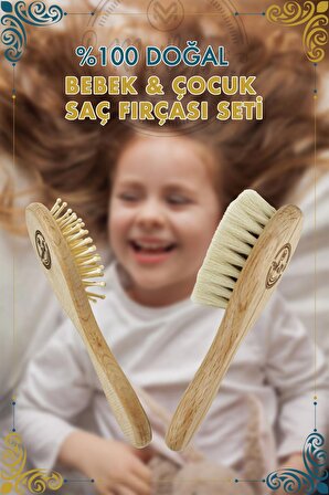 Doğal Keçi Kılı Bebek Saç Fırçası ve Bambu Dişli Doğal Saç Fırçası 2'li Bebek&Çocuk Saç Fırçası Seti