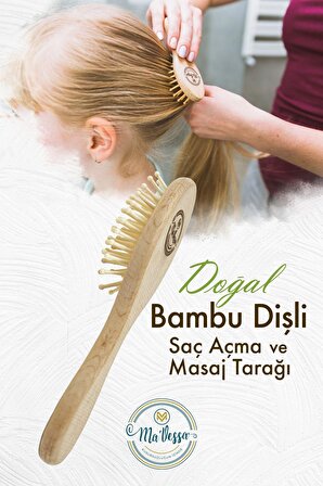Doğal Keçi Kılı Bebek Saç Fırçası ve Bambu Dişli Doğal Saç Fırçası 2'li Bebek&Çocuk Saç Fırçası Seti