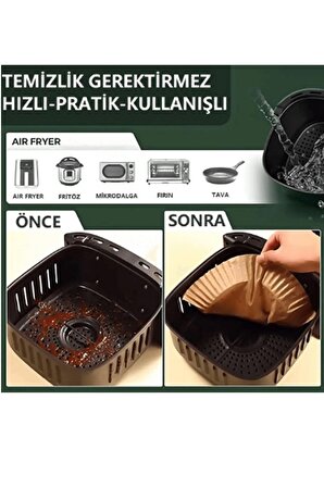 Air Fryer Pişirme Kağıdı 50 Adet Hava Fritözü,yuvarlak Model Pişirme Kağıdı Airfryer Yağsız Fritöz