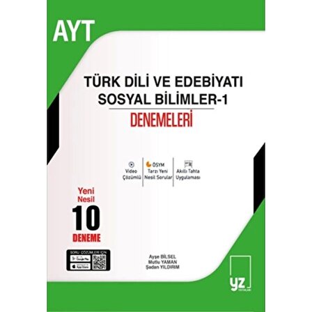 YZ Yayınları 2022 AYT Türk Dili ve Edebiyatı Sosyal Bilimler 10 Deneme