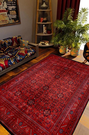 Klasik Eskitme Bordo Yıkanabilir Kesme Halı Kaymaz Yolluk Kilim Koridor İnce