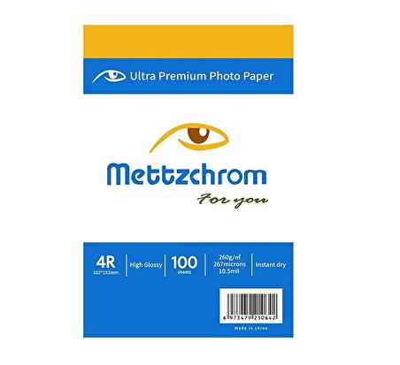 Mettzchrom 260gr 10x15cm Ultra Premium Parlak Fotoğraf Kağıdı 100 Sayfa Epson Hp Canon Uyumlu