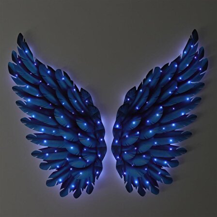 Veraart Kişiselleştirilebilir Işıklı Pleksi Cam Tablo Lucia Mavi Melek Kanadı 50 cm