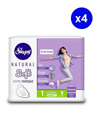 Sleepy Natural Soft Ekstra Yumuşak Normal 8'li Hijyenik Ped x 4 Adet