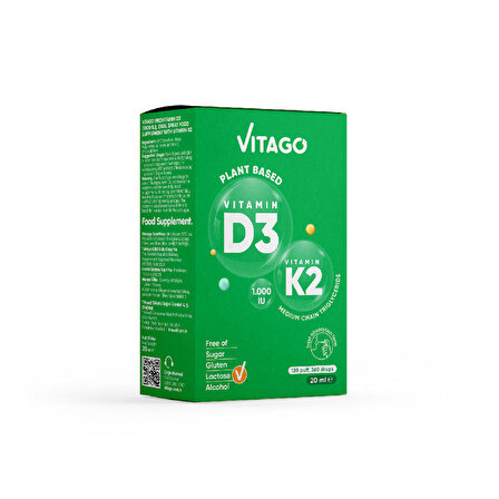 Vitago ProVitamin D3 (1000 IU) + Vitamin K2 İçeren 20 ml Bitkisel Bazlı Oral Sprey