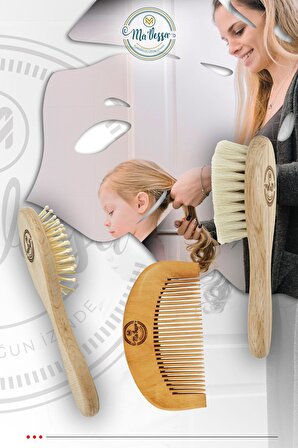 3'lü Doğal Bebek & Çocuk Saç Fırçası Seti(Keçi Kılı Saç Fırçası-Bambu Dişli Saç Fırçası-Ahşap Tarak)