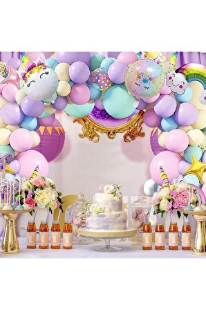 1 Yaş Karakterli Unicorn Temalı Iyi Ki Doğdun Makaron Balon Doğum Günü Parti Kutlama Seti