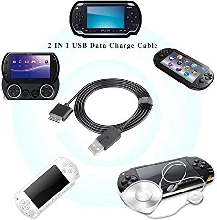 PSP GO Aktarım Güç Şarj Kablosu Sony PSP Go USB 2.0 Veri ve Güç Kablosu