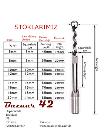 Kare delik delme matkap ucu 8*8 mm