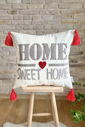 Swita Home Punch İşlemeli Tekli Dekoratif Home Sweet Home Kırlent Kılıfı (panç)
