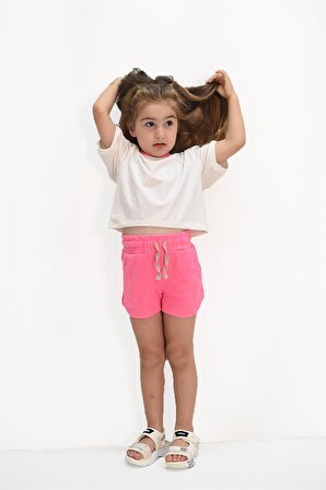 Kız Çocuk Renk Detaylı Yumuşak Dokulu Tshirt- Şort Takım