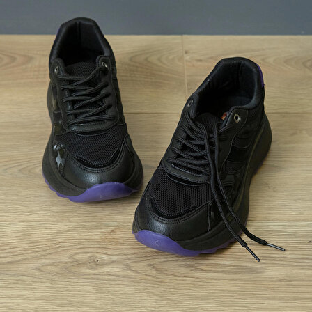 Mor Taban Detaylı +8 cm Boy Uzatan Gizli Topuklu Kadın Spor Ayakkabı Sneaker