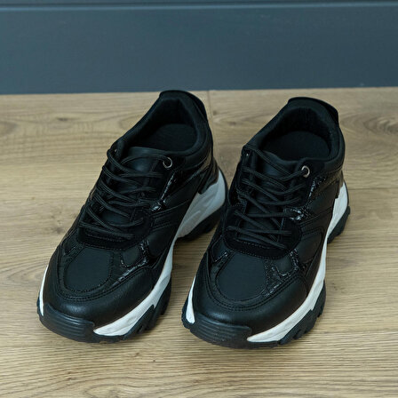 +8 cm Boy Uzatan Gizli Topuklu Deri Görünümlü Kalın Taban Kadın Spor Ayakkabı Sneaker