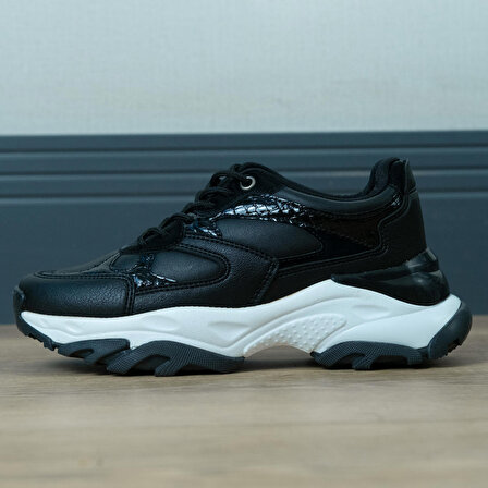 +8 cm Boy Uzatan Gizli Topuklu Deri Görünümlü Kalın Taban Kadın Spor Ayakkabı Sneaker