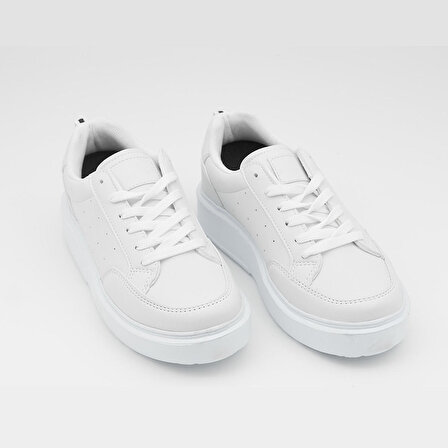 +6 cm Boy Uzatan Gizli Topuklu Beyaz Kadın Spor Ayakkabı, Sneaker
