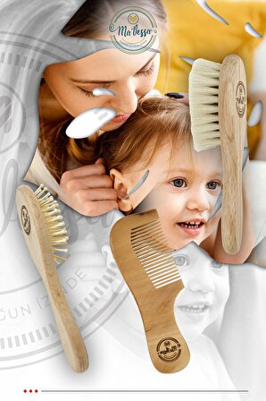 Doğal Bebek & Çocuk 3'lü Saç Fırçası ve Ahşap Tarak Seti(Keçi Kılı Saç Fırçası-Bambu-Ahşap Tarak)
