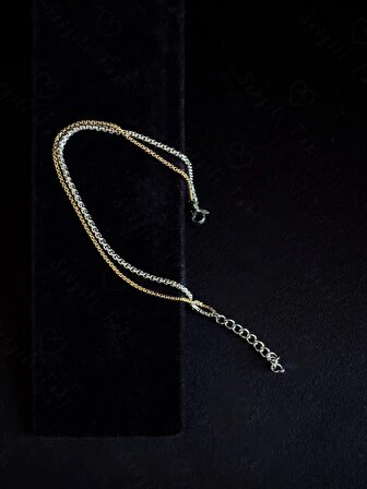 İki Zincirli Gold-Silver Çelik Bileklik -Sevgili Takı Koleksiyonu
