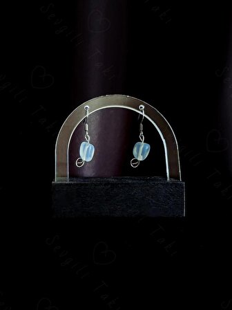 Opal Doğal Taşlı Çelik Küpe -Sevgili Takı Koleksiyonu