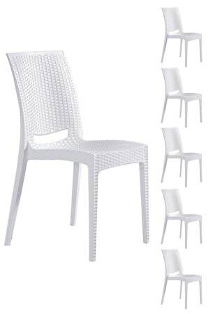 6 Adet Rattan Lüx Beyaz Sandalye - Bahçe&Balkon&Teras Sandalye
