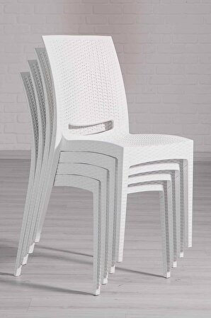 6 Adet Rattan Lüx Beyaz Sandalye - Bahçe&Balkon&Teras Sandalye