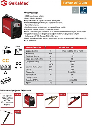 GeKaMac Power ARC 250 MMA Inverter Kaynak Makinesi